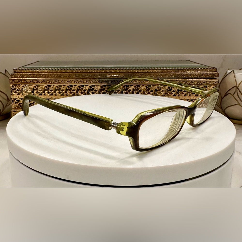 Legre - Handmade/Japan, Green/Orange/Brown Tortoiseshell-Patterned Rx Frames EUC